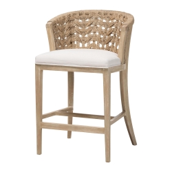 bali & pari Vellon Woven Seagrass and White Wash Mahogany Wood Counter Stool